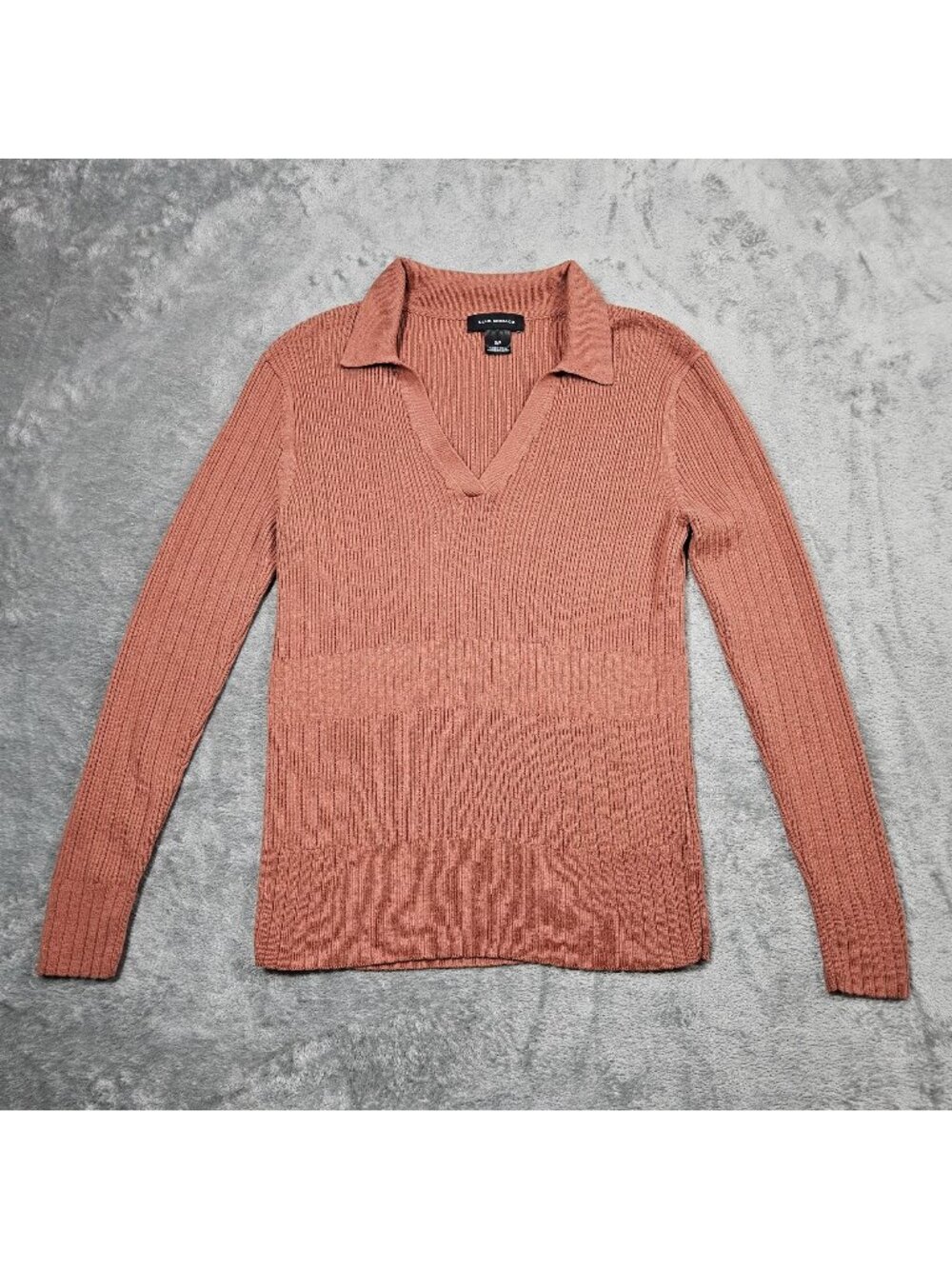 Club Monaco Sweater Womens Small Cedar Brown Wool Blend Preppy Wide Rib Pullover